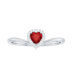 Lab Grown Ruby Heart Promise Ring with Diamond Halo