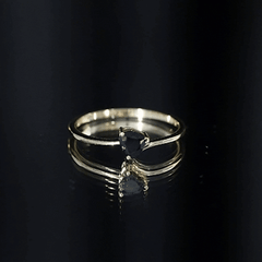 Natural Black Spinel Heart Promise Ring in East West Style