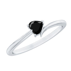 Natural Black Spinel Heart Promise Ring in East West Style