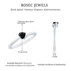 Natural Black Spinel Heart Promise Ring in East West Style