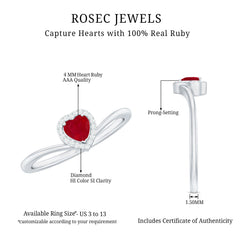 Genuine Half Carat Ruby Heart Promise Ring with Diamond Halo