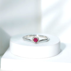 Genuine Half Carat Ruby Heart Promise Ring with Diamond Halo