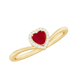 Genuine Half Carat Ruby Heart Promise Ring with Diamond Halo