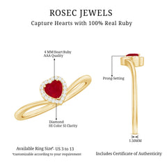 Genuine Half Carat Ruby Heart Promise Ring with Diamond Halo