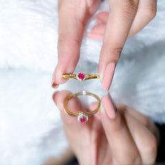 Genuine Half Carat Ruby Heart Promise Ring with Diamond Halo