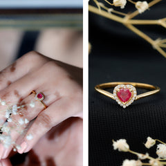 Genuine Half Carat Ruby Heart Promise Ring with Diamond Halo