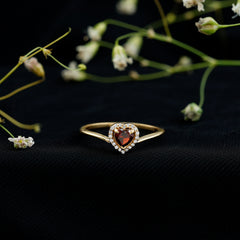 Certified Real Garnet Heart Promise Ring with Diamond Halo