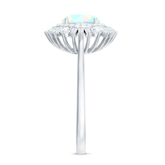 Natural 8mm Ethiopian Opal Double Halo Engagement Ring with Certificate