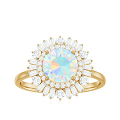 Natural 8mm Ethiopian Opal Double Halo Engagement Ring with Certificate