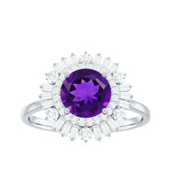 Amethyst and Moissanite Double Halo Cocktail Engagement Ring