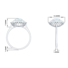 Moonstone and Moissanite Double Halo Cocktail Engagement Ring
