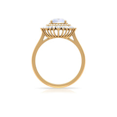 Moonstone and Moissanite Double Halo Cocktail Engagement Ring