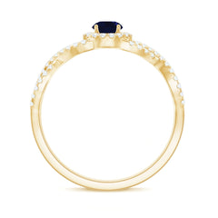 Criss Cross Shank Blue Sapphire and Diamond Halo Engagement Ring