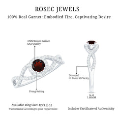 Natural Garnet Engagement Ring with Diamond Criss Cross Shank