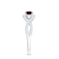 Natural Garnet Engagement Ring with Diamond Criss Cross Shank