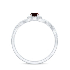 Natural Garnet Engagement Ring with Diamond Criss Cross Shank