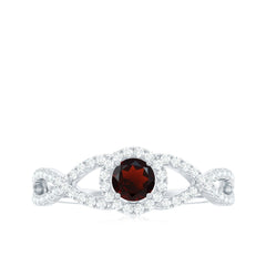 Natural Garnet Engagement Ring with Diamond Criss Cross Shank