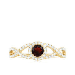 Natural Garnet Engagement Ring with Diamond Criss Cross Shank