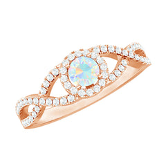 Natural Ethiopian Opal Diamond Engagement Ring with Criss Cross Shank