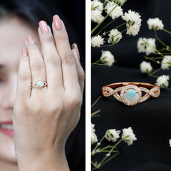 Natural Ethiopian Opal Diamond Engagement Ring with Criss Cross Shank