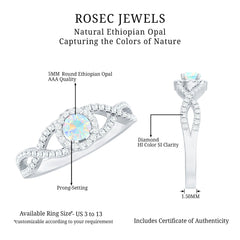 Natural Ethiopian Opal Diamond Engagement Ring with Criss Cross Shank