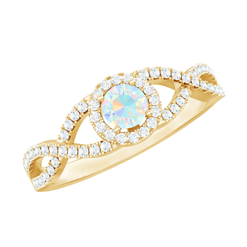 Natural Ethiopian Opal Diamond Engagement Ring with Criss Cross Shank