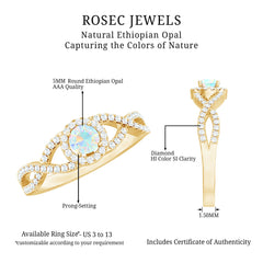 Natural Ethiopian Opal Diamond Engagement Ring with Criss Cross Shank