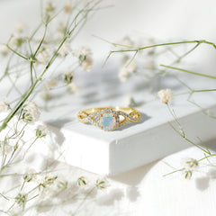 Natural Ethiopian Opal Diamond Engagement Ring with Criss Cross Shank