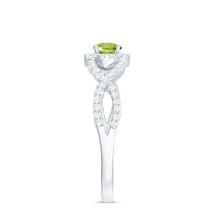 Natural 0.5 Carat Peridot Engagement Ring with Diamond Criss Cross Shank