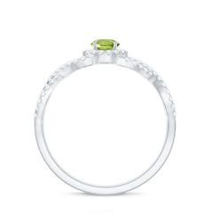 Natural 0.5 Carat Peridot Engagement Ring with Diamond Criss Cross Shank