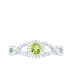 Natural 0.5 Carat Peridot Engagement Ring with Diamond Criss Cross Shank