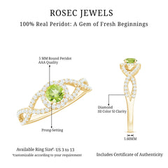 Natural 0.5 Carat Peridot Engagement Ring with Diamond Criss Cross Shank