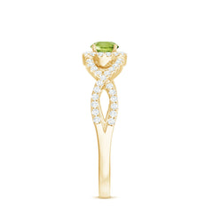 Natural 0.5 Carat Peridot Engagement Ring with Diamond Criss Cross Shank