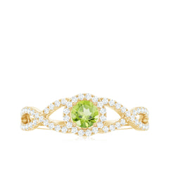 Natural 0.5 Carat Peridot Engagement Ring with Diamond Criss Cross Shank