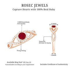 Genuine Ruby Engagement Ring with Diamond Criss Cross Shank
