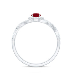 Genuine Ruby Engagement Ring with Diamond Criss Cross Shank