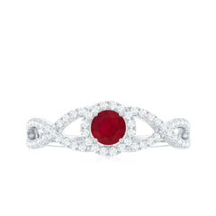 Genuine Ruby Engagement Ring with Diamond Criss Cross Shank