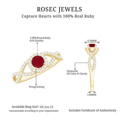 Genuine Ruby Engagement Ring with Diamond Criss Cross Shank