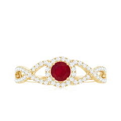 Genuine Ruby Engagement Ring with Diamond Criss Cross Shank