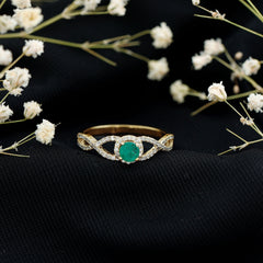 Real Emerald and Diamond Criss Cross Engagement Ring