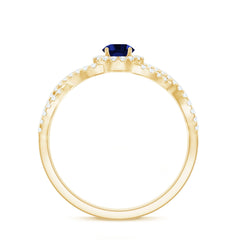Certified 0.6 Carat Lab Grown Blue Sapphire Crossover Engagement Ring with Moissanite