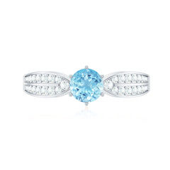 Real Aquamarine Elegant Engagement Ring with Diamond Side Stones
