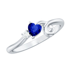 Certified Lab Grown Blue Sapphire Twisted Heart Promise Ring