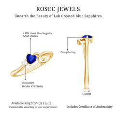 Certified Lab Grown Blue Sapphire Twisted Heart Promise Ring