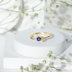 Certified Lab Grown Blue Sapphire Twisted Heart Promise Ring