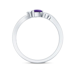 Heart Shape Real Amethyst and Diamond Twisted Promise Ring