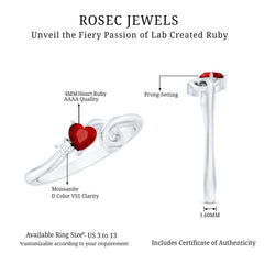 Created Ruby Heart Ring With Moissanite