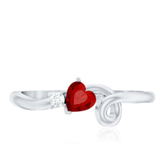 Created Ruby Heart Ring With Moissanite