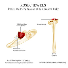 Created Ruby Heart Ring With Moissanite