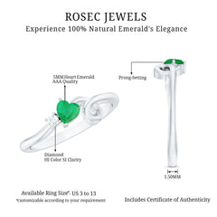 Real Emerald and Diamond Heart Promise Ring with Twisted Shank